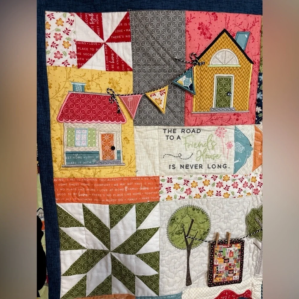NEW HANDMADE QUILT 42”x58” WITH 3D DETAILS VERY HOMEY BEAUTIFUL WALL HANGING